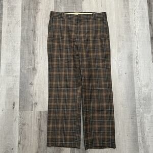 VTG Jaymar Brown Plaid Pure Wool 70s/80s Mens Baggy Trouser Talon Zip Pants 33
